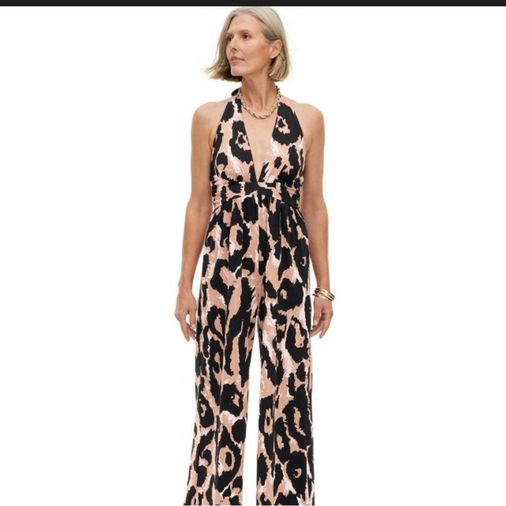 NWT Diane Von Furstenberg DVF x Target Halter Leopard Neutral Jumpsuit XS